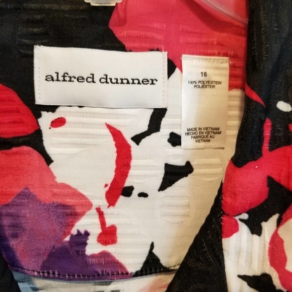 Alfred Dunner Pink White Red Floral roses jacket 3/4 length mandarin Size 16 New - Picture 5 of 8